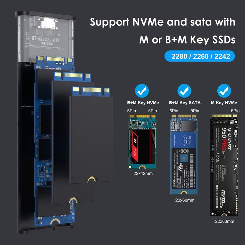 Корпус SSD M.2 PCI Dual Protocol Type-C NVMe без инструментов