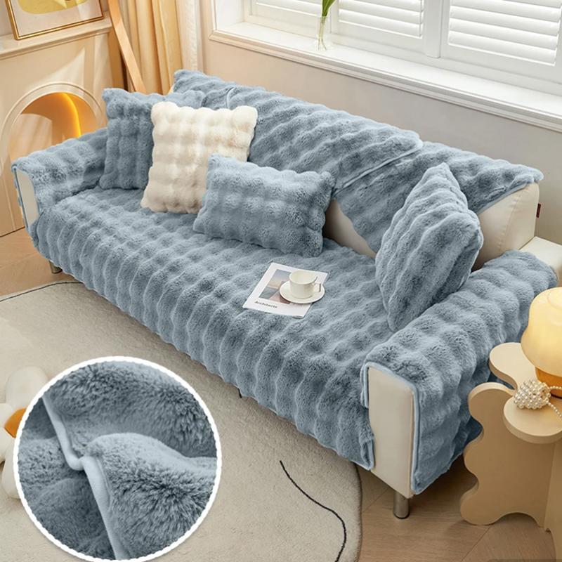 Плюшевый чехол для дивана для гостиной, теплое зимнее полотенце для дивана, универсальный нескользящий коврик для дивана, одеяло для дивана, подушка для дивана, утолщенная подушка с кроликом