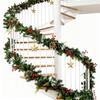 180/270CM Christmas Artificial Pine Garland with Bow Red Berries Pinecone Faux Pine Needle Rattan Mantle Fireplace Porch Hanging Decoration