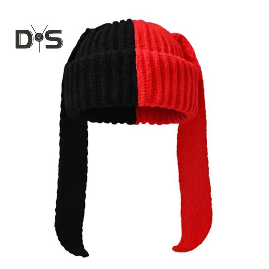 Зимняя вязаная шапка с длинным декором в виде заячьих ушей, контрастного цвета, унисекс, толстая, теплая, высокоэластичная, ветрозащитная, для холодной погоды, для катания на лыжах и т. д.