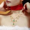 Xinyixin Christmas Green Zircon Reindeer & Tree Pendant Necklace