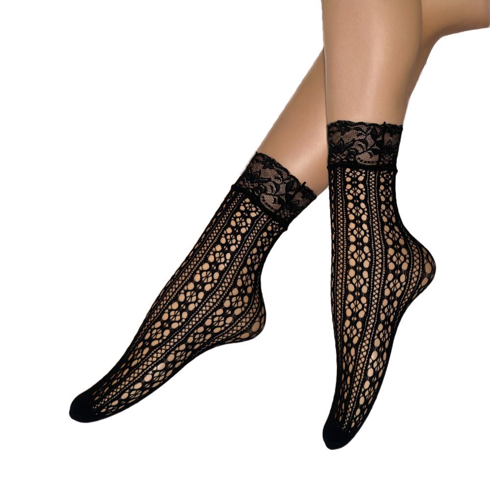 Летние кружевные носки-сетка до щиколотки Black Pearl - Дышащие, невидимые чулки больших размеров