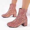 Large Size Autumn and Winter Outer Wear Sequined Thick Heel Soft Sole Rear Zipper High Heel Martin Boots Women