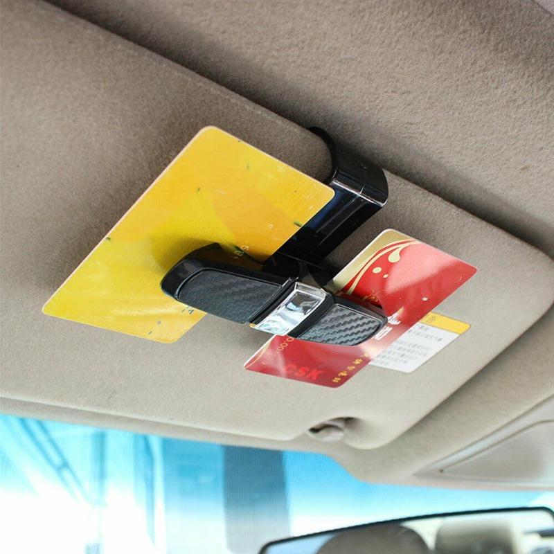 Держатель очков для солнцезащитного козырька автомобиля, держатель для очков, держатель для карточек, крепление для очков, зажим для солнцезащитных очков из углеродного волокна, черный, серебристый
