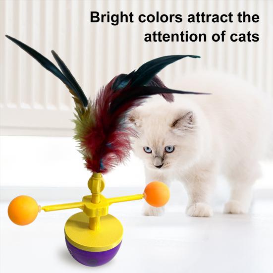 Interactive Cat Feather Toy Self Play Tumbler Toy with Feather And Ball Kitten Exercise Toy for Bored Indoor Adult Cats