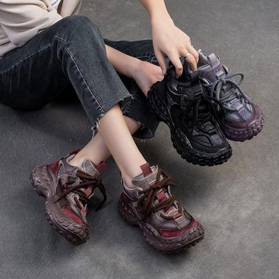 Ретро натуральная кожа вулканизированная обувь модные универсальные кроссовки на толстой подошве на платформе женская обувь