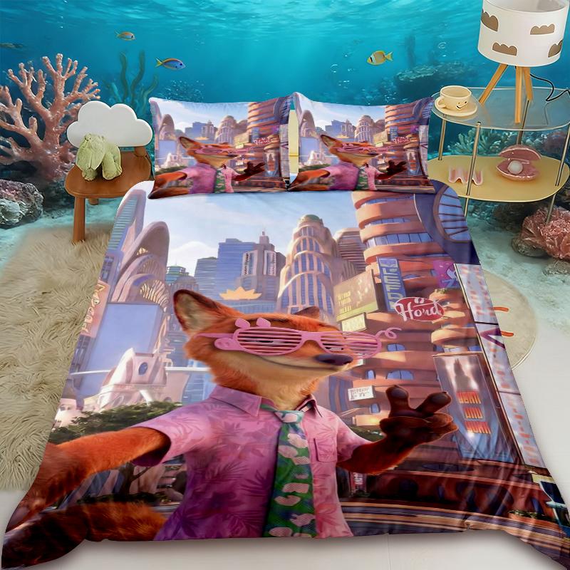 Zootopia Duvet Cover Set Anime Judy Nick Bedding Set with 2 Pillowcase Comforter Cover Children Bedroom Decor Gifts