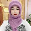 Women Winter Hat with Scarf Thick Warm Plush Windproof Cycling Headwear Solid Color Elastic