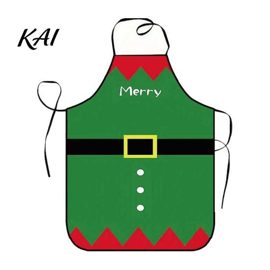 Holiday Housework Bib Christmas Apron with Santa Gingerbread Prints, Waterproof Oil Resistant Cooking Apron, Adjustable Tie for Kitchen Baking