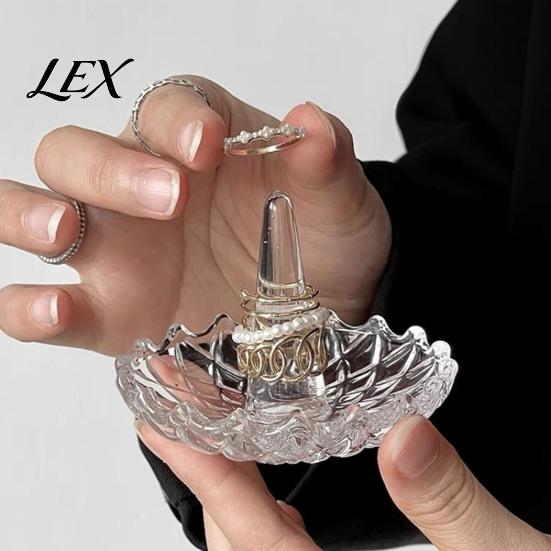 Modern Ring Storage for Vanity Glass Holder, Water Ripple Elegant Jewelry Dish, Clear Decorative Tray Trinket Bedside Table And Bathroom Countertop