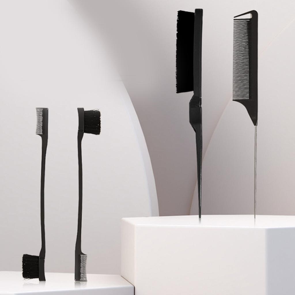 4Pcs Hair Styling Comb Set Teasing Hair Brush Triple Teasing Comb Rat Tail Combs Edge Brush Hair Tail Tools Braid Tool