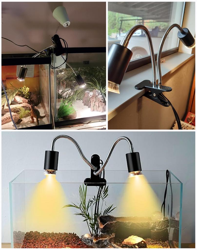 Рептилия УФ Лампа для Обогрева для Черепах и Таймер Регулируемая Ротация 40см Двуглавая Лампа, Свет, Амфибии, Функция, Яркость, 360-Градусная