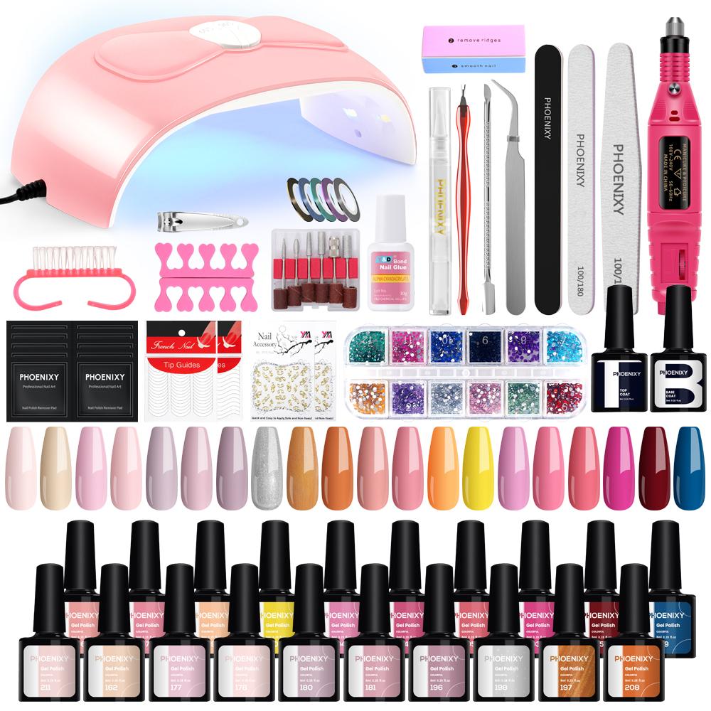 PHOENIXY Nail Art Kit 20 Colors Gel Nail Polish Set with 54W Nail Lamp and Nail Tools Complete Manicure Set for Nail Art Design