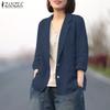 ZANZEA Women Casual Turn Down Collar Long Sleeve Thin Unlined Cardigan Tops Decorative Pocket