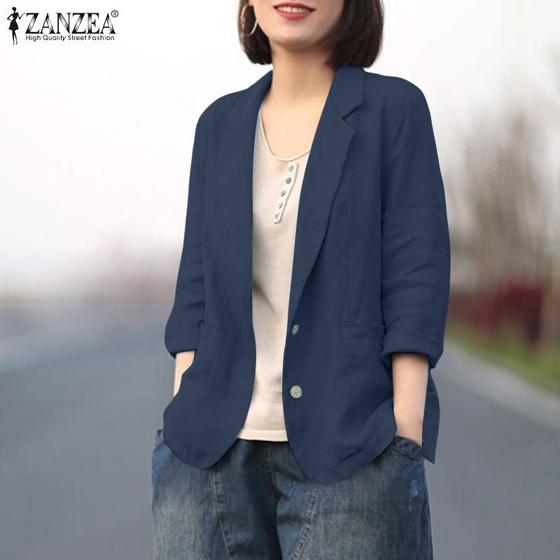 ZANZEA Women Casual Turn Down Collar Long Sleeve Thin Unlined Cardigan Tops Decorative Pocket