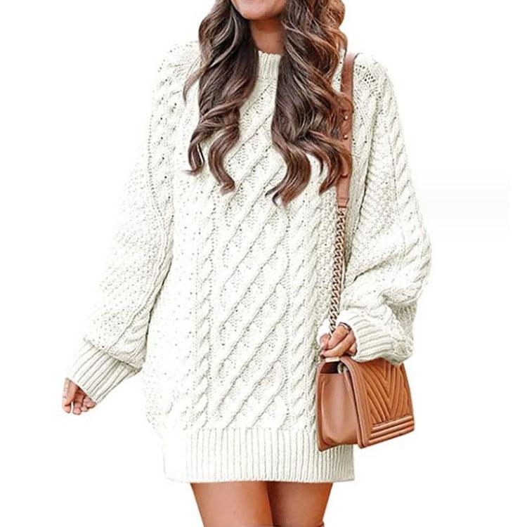 Новый женский вязаный свитер с длинными рукавами, теплое платье-свитер средней длины