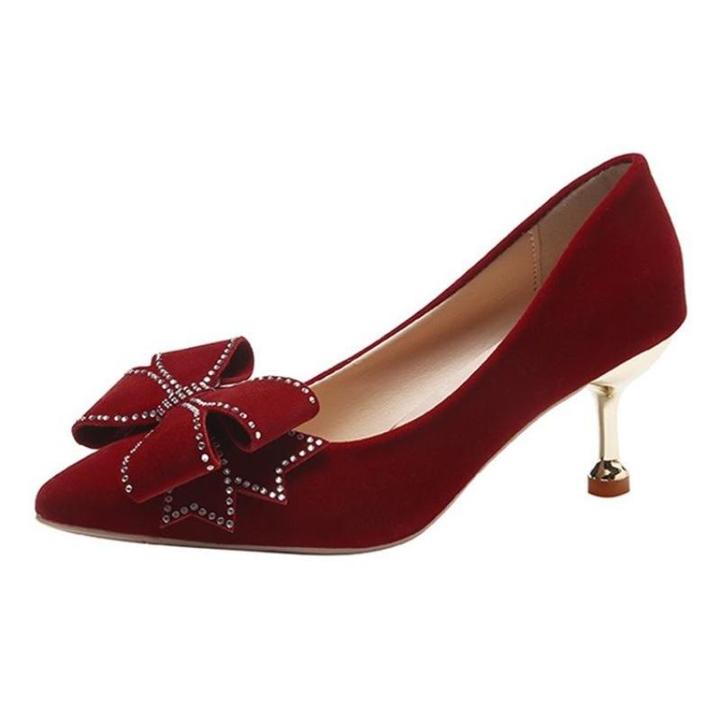 New High Heels Shallow Mouth Pointed Crystal Bow Women's Pumps Wedding Shoes Women's Bridal Shoes Wedding High Heels