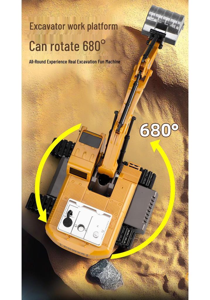 2.4G Alloy Excavator RC Bulldozer with Lights & Spray, 1:20 Scale Kids' Toy