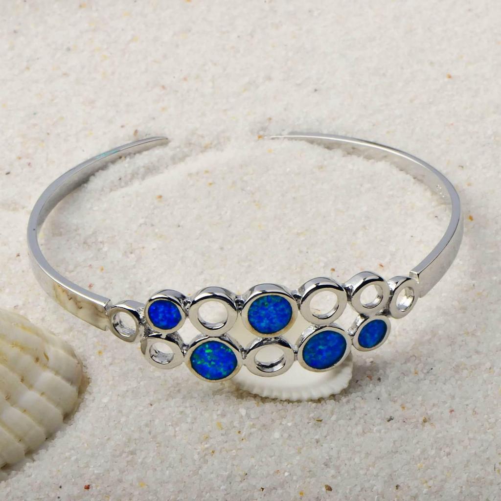 Браслет-манжета в гавайском стиле с инкрустацией опалом, ювелирное изделие