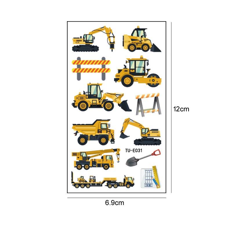 10 листов/компл., мультяшная инженерная машина, экскаватор, грузовик, временная татуировка, наклейка для детей, мальчиков, подарки на день рождения