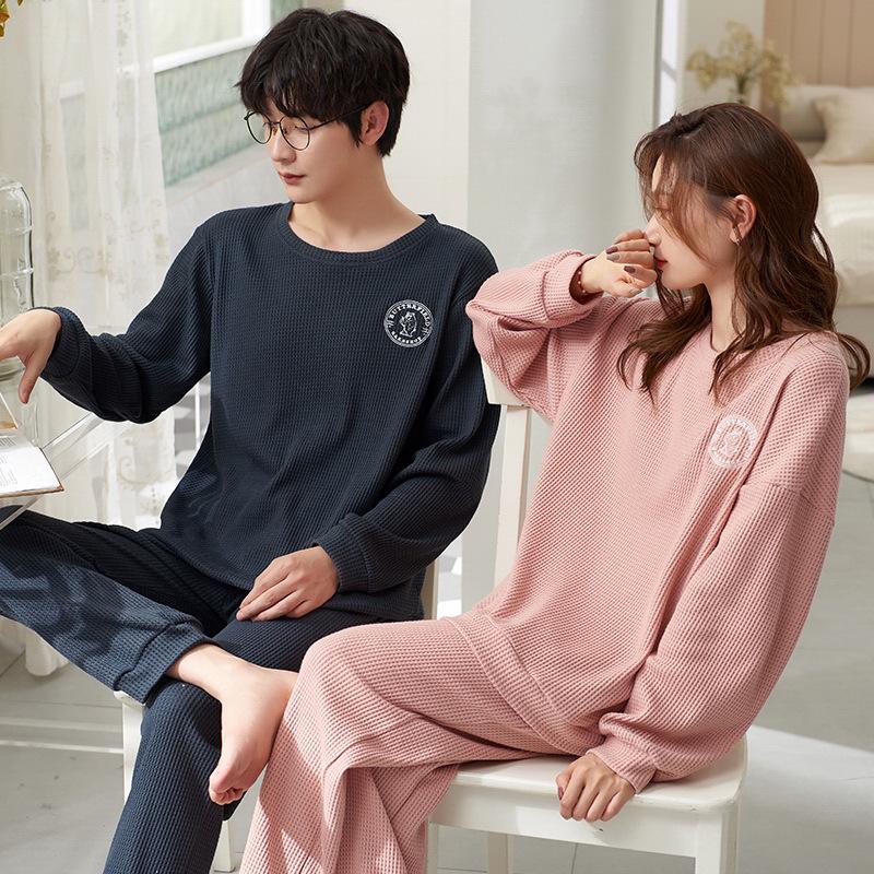 Korean Style Cute Cotton Couple Pajamas - Spring/Autumn Long-Sleeved Set for Men and Women
