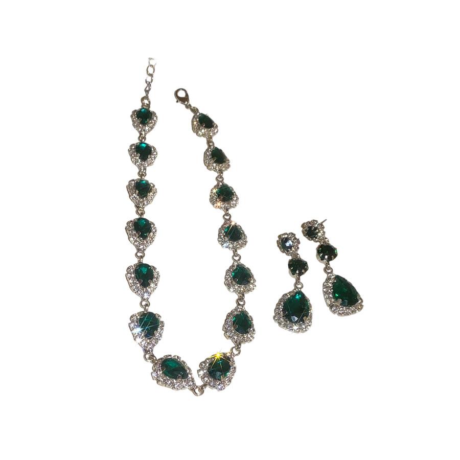 Diamond-encrusted water drop necklace earrings set popular light luxury collarbone chain light luxury high-end temperament jewelry