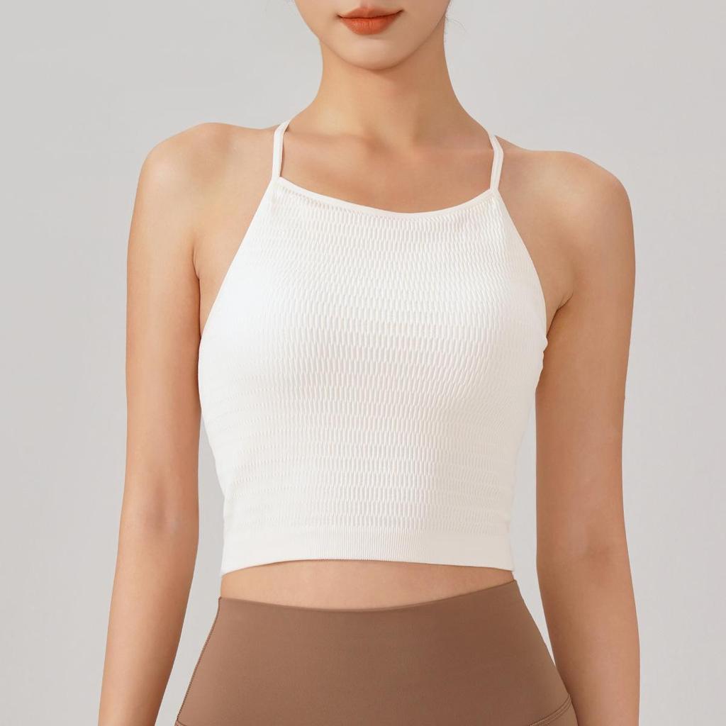 Йога Слитный Ударопрочный Топ-майка Спортивный бюстгальтер с нагрудными вкладышами и красивым дизайном спины для женщин
