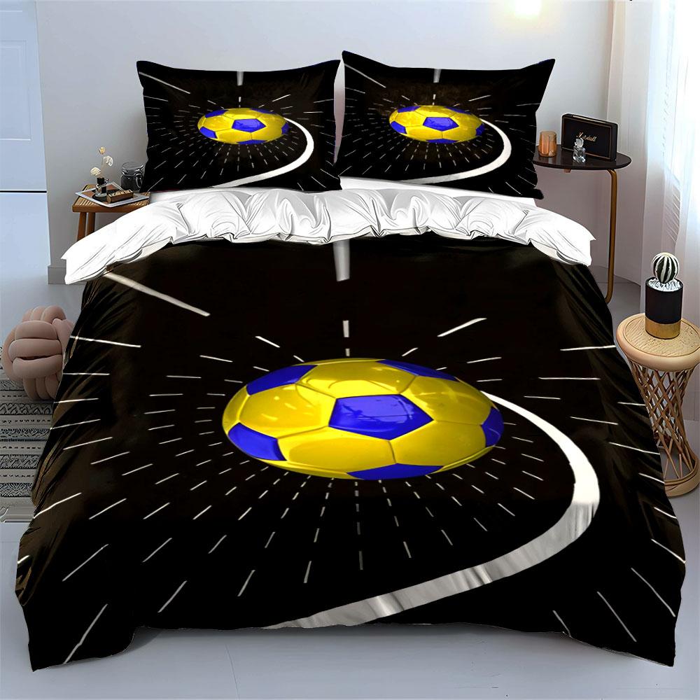 Yellow-blue soccer ball pattern. Bedding sets Duvet cover sets Duvet covers Pillowcases(1 * Duvet Cover 2 * Pillowcases without duvet insert)