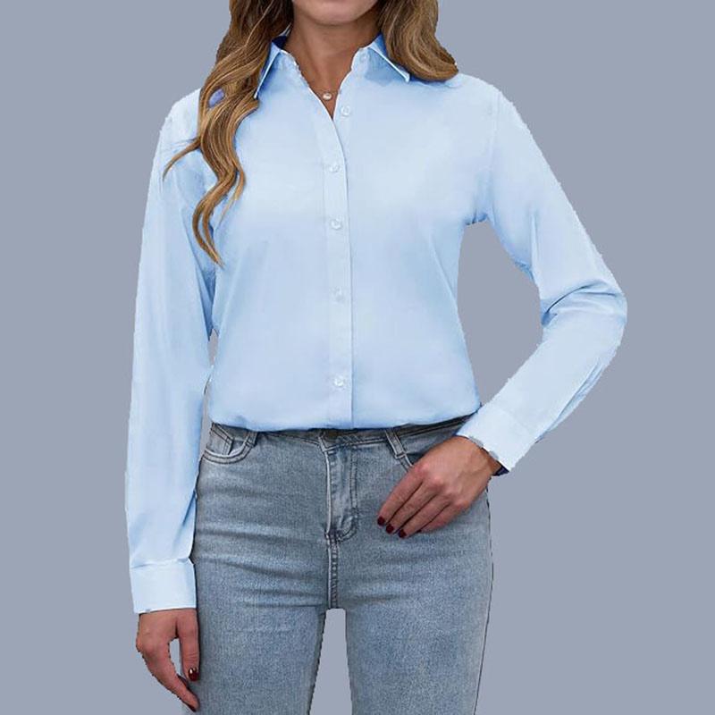 Женская мода деловая блузка на пуговицах большого размера офисная женская рубашка поло с воротником и длинным рукавом ClothingTop