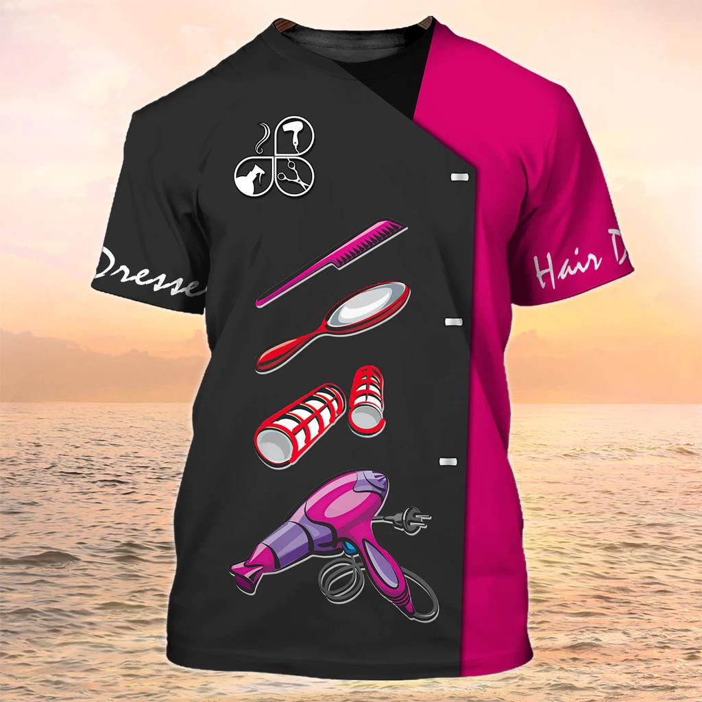 Женская футболка для парикмахерской, униформа для парикмахера, одежда в стиле Харадзюку, летние топы с круглым вырезом и короткими рукавами, женские дизайнерские футболки