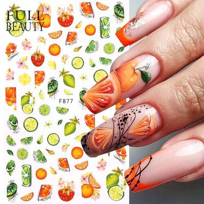Перенос воды, дизайн ногтей, фрукты, мороженое, летняя наклейка, торт, маникюр, наклейка, мода