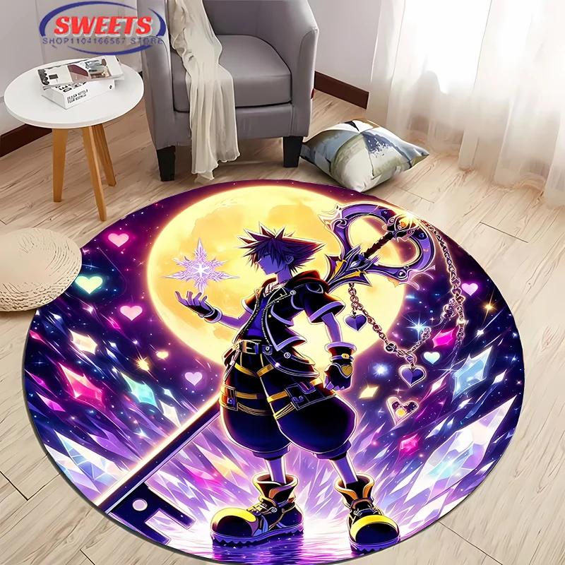 Круглый ковер Disney Kingdom Hearts, Нескользящий игровой коврик, Напольный ковер для гостиной, спальни, детской комнаты, Круглый коврик, Прочный моющийся коврик