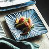 Retro Ceramic Square Plate Dessert Plate Sushi Dish Sashimi Dish Relief Striped Tableware Creative Snack Plate Steak Plates