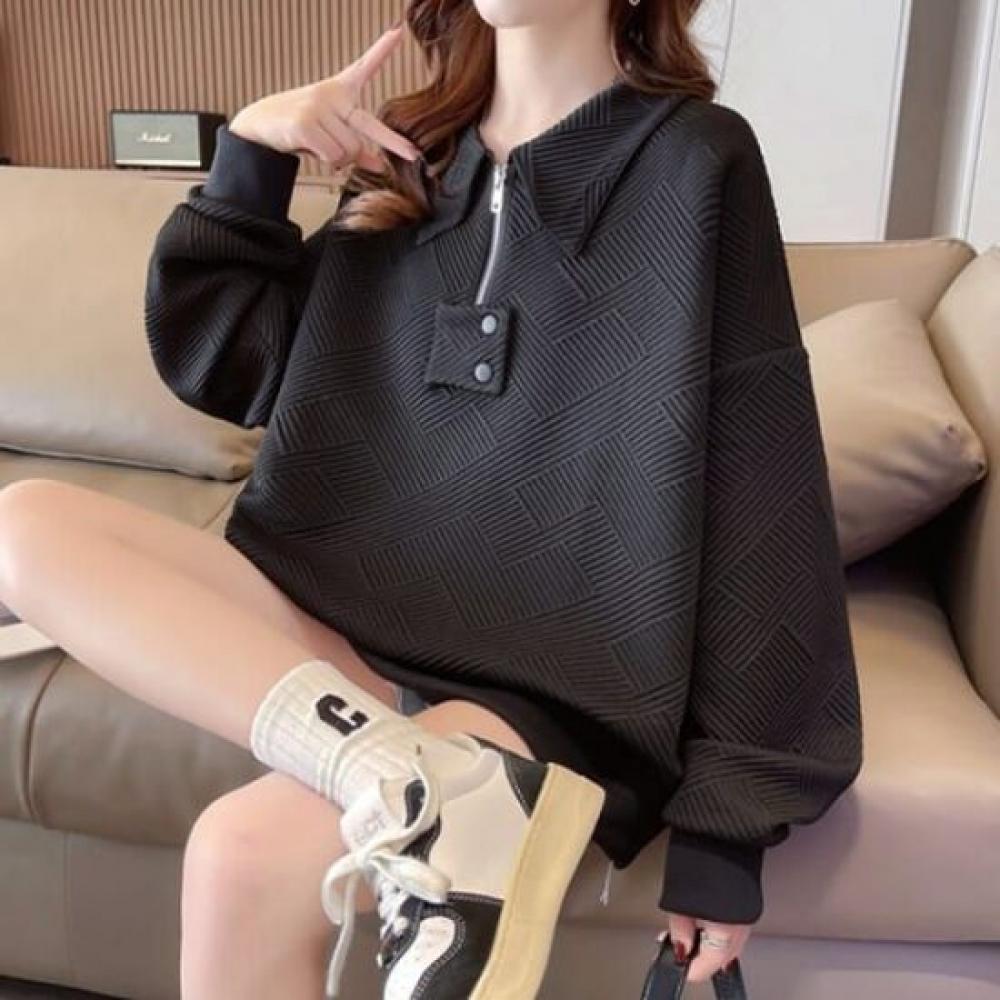 Navava Casual Ribbed Collar Long Sleeve Sweatshirt Nt2244