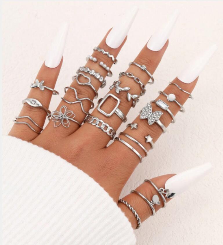 22-Piece Butterfly & Love Multi-Joint Ring Set