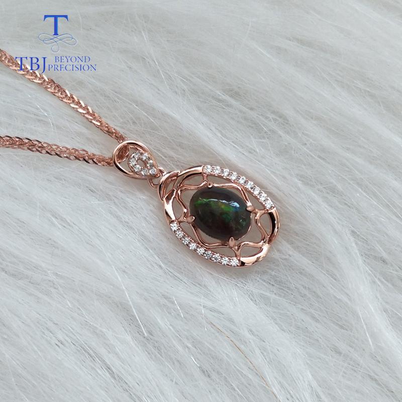 Bolaijewelry 925 Sterling Silver Opal Pendant Natural Gemstone Oval 6*8mm Simple Design Fine Jewelry for Woman Anniversary or Daily Wear