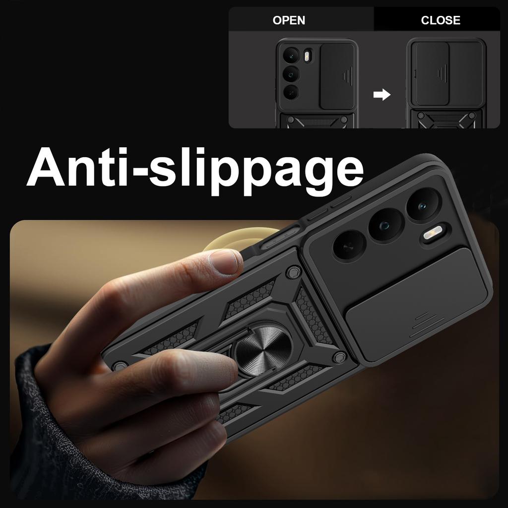 Для Realme C71 4G Чехол с выдвижной крышкой для камеры PC+TPU Подставка Чехол для телефона