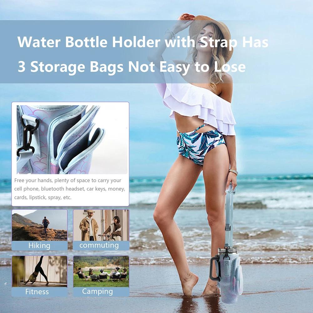 30oz/40oz Water Bottle Carrier Bag, Adjustable Strap Water Bottle Sleeve Canvas Durable Multi-compartment Pocket Bag