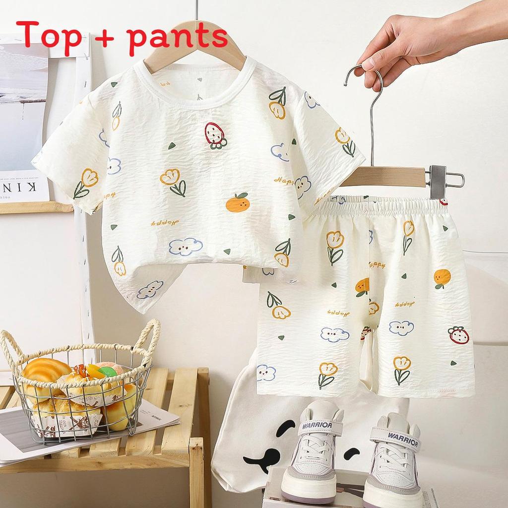 Summer Dinosaur Cartoon Boys Girls Short Sleeve Shorts Set With Soft Cotton For Toddler Play