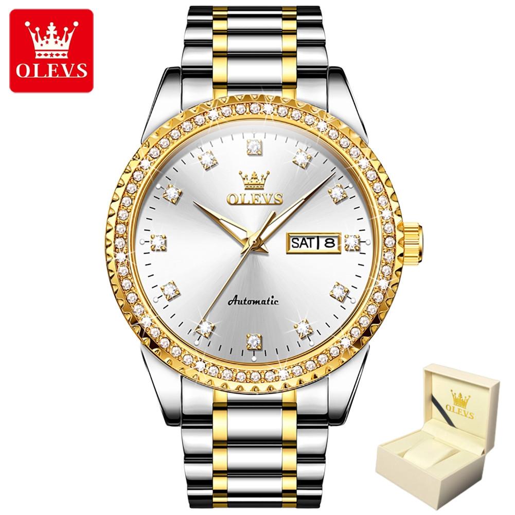 OLEVS Мужские часы с бриллиантовым циферблатом, деловые светящиеся механические часы, элитные часы