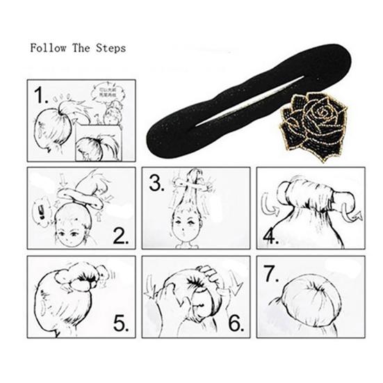 2Pcs/Set Hair Bun Easy-cleaning Multifunctional Black Sponge Hair Styling Tools for Girl