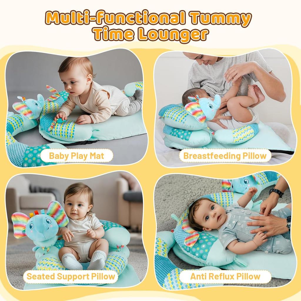 3 In 1 Baby Tummy Time Mat Support Seated Pillow Infant Newborn Toys Sensory Developmental Playmat Gift for Babies Girls Boys