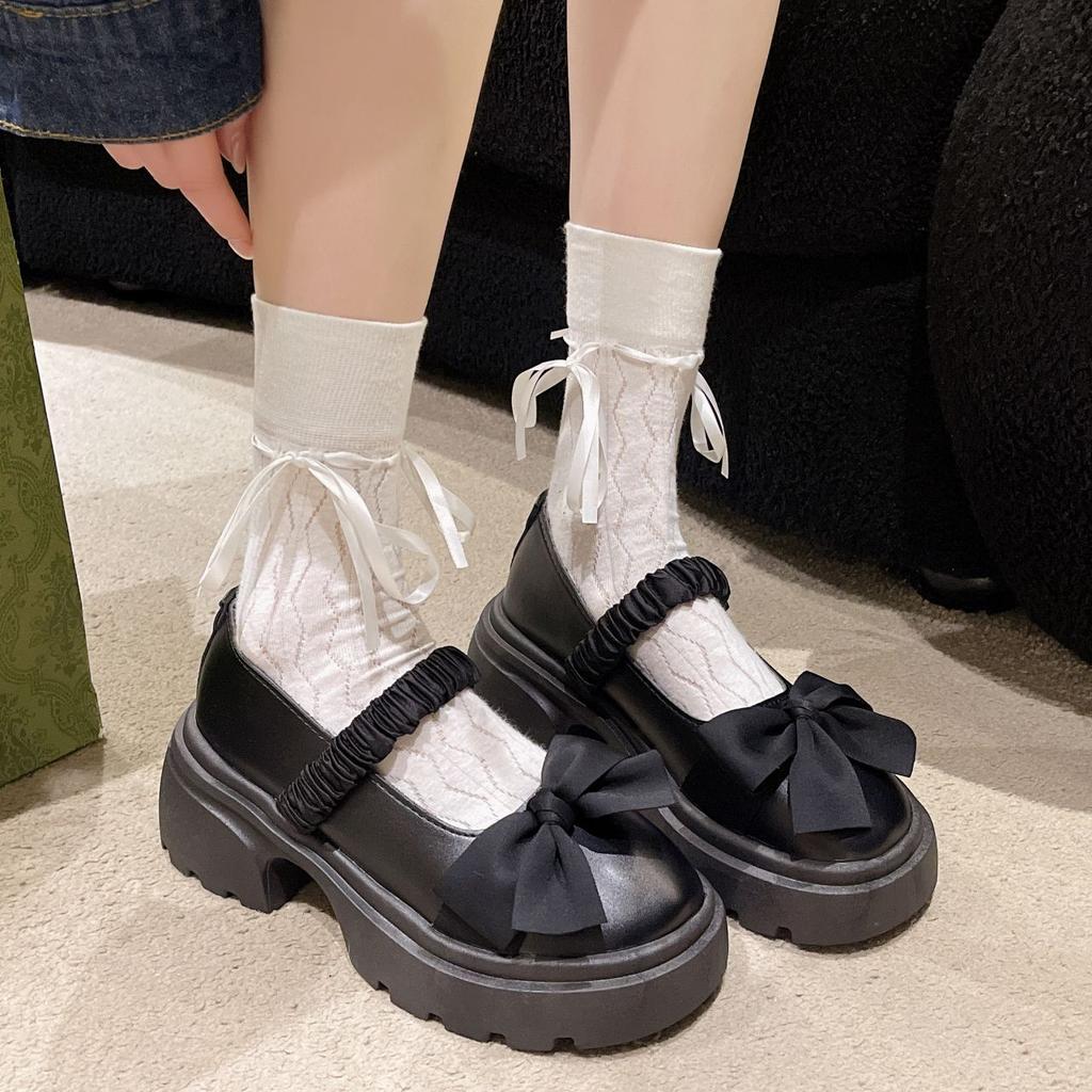 French High Heel Jk Muffin Thick Heel Bow Lolita Single Shoes Platform Mary Jane Small Leather Shoes Women 2025 Summer