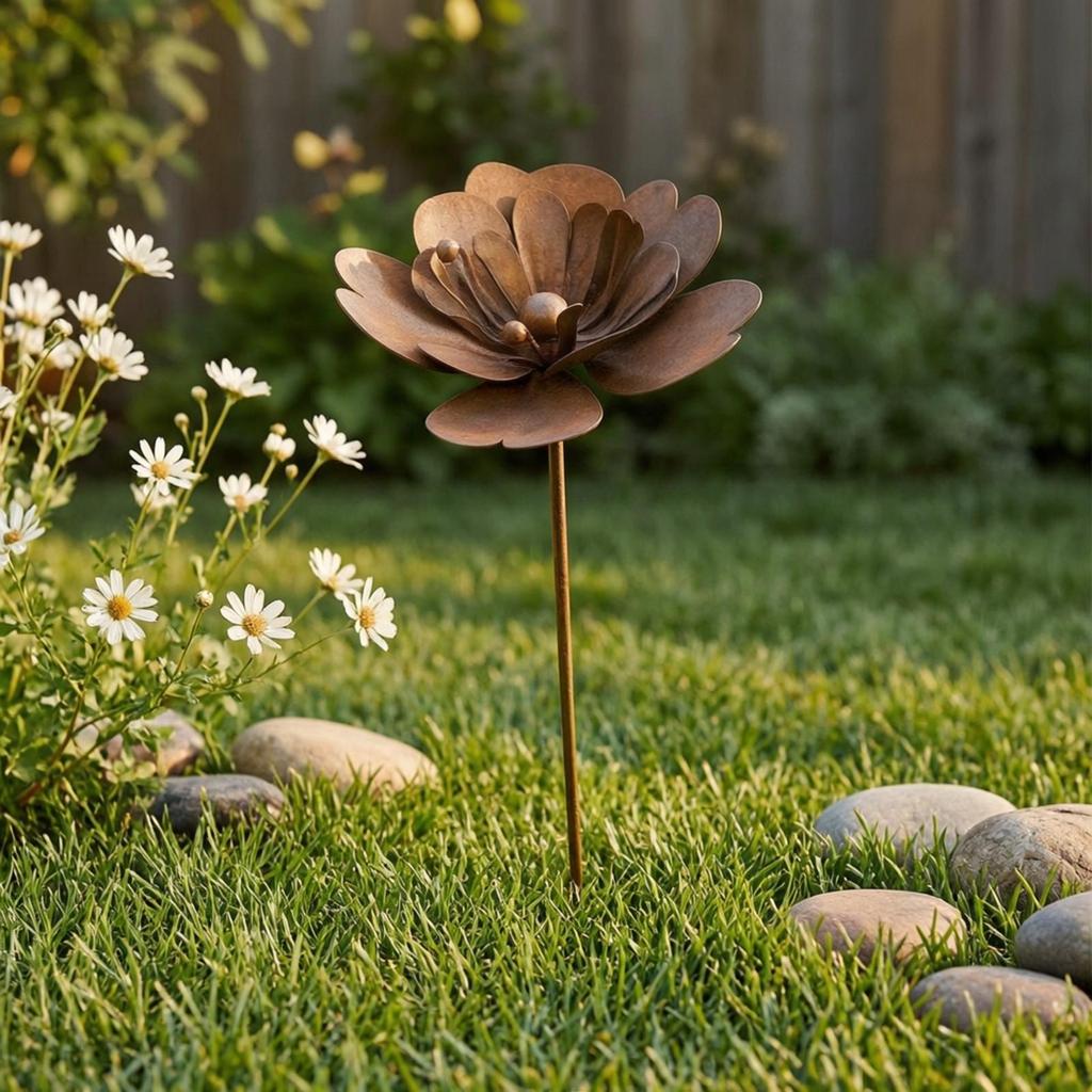Metal Flower Stake Artisanal Ornament Long-Lasting for Lawns