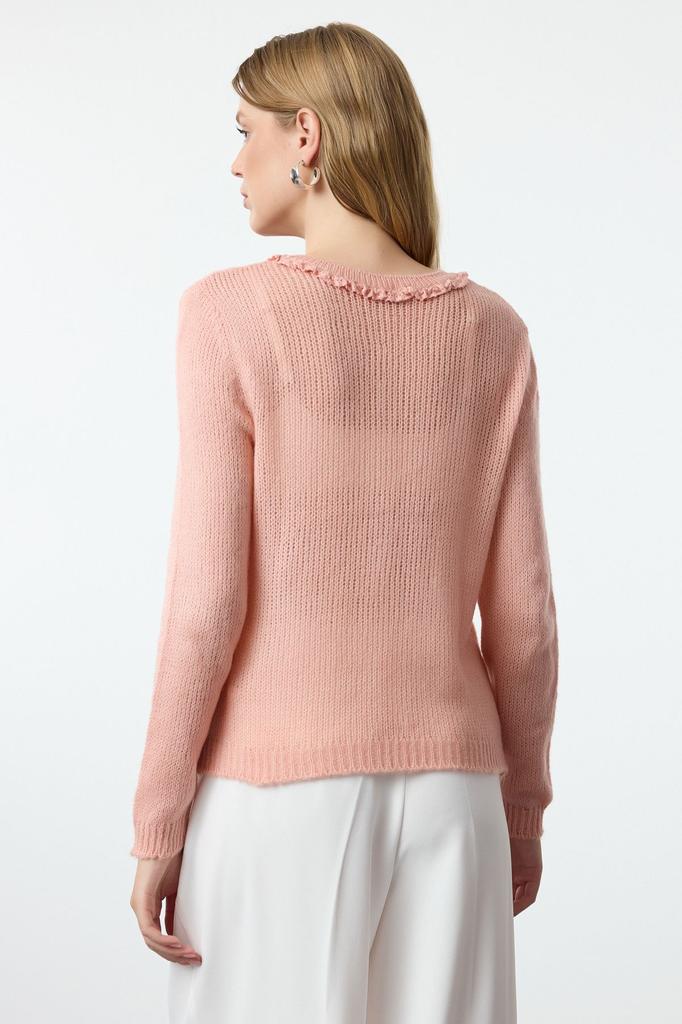 Women's Fashion Stylish Cardigan Pink Soft Textured Tulle Embroidered Knitwear Cardigan