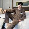 French Casual Outside Pajamas Set for Men Cotton Fleece Soft Warm Print Design Homewear Autumn Winter New Pajamas for Men