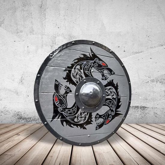 Средневековый деревянный щит викинга, круглый щит с изображением лица дракона, воин-рыцарь викинг, настенное искусство