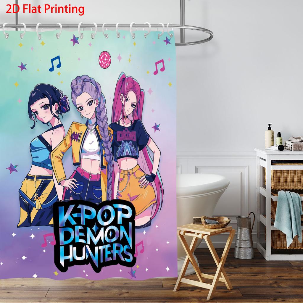 1 шт. K-pop Истребители демонов Принт Водонепроницаемая Занавеска для душа Приватность Подвесная штора с 12 крючками Несколько размеров Машинная стирка