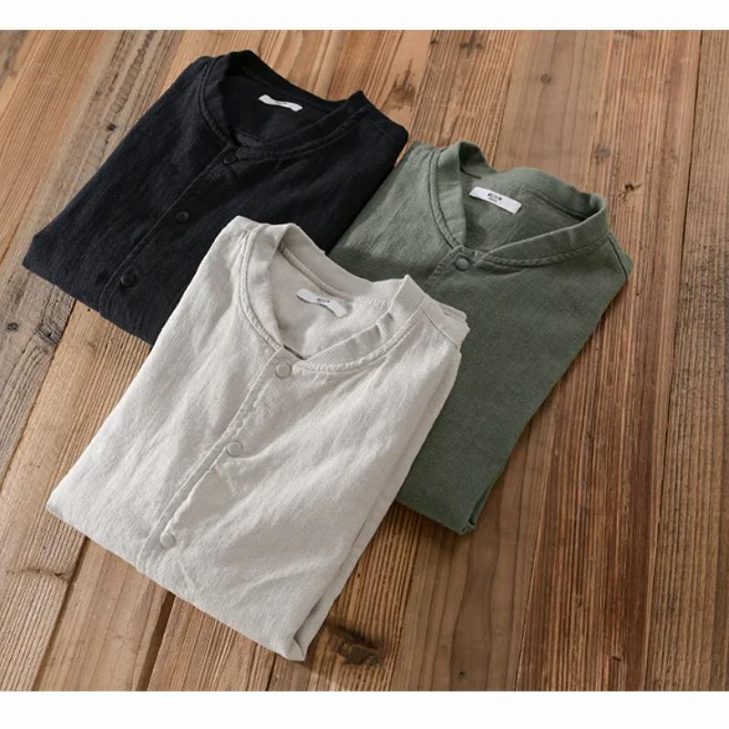 Мужские куртки из хлопкового льна в стиле ретро, мужская одежда, весенняя спортивная бейсбольная одежда, повседневная куртка, однотонная куртка с воротником-стойкой и пуговицами