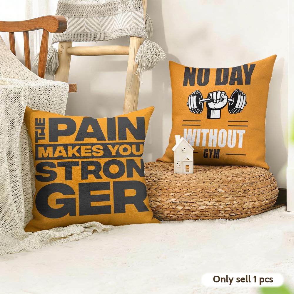 No Pain No Gain Cushion Cover Natural Linen Organic Fabric DoubleSided Printing Couch Pillow Covers Home Decor